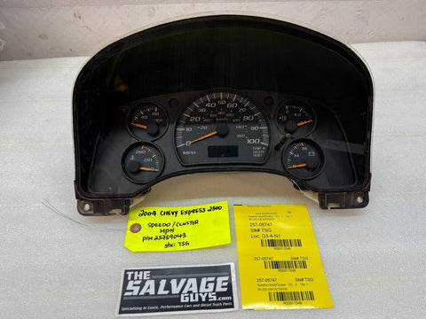 04-07 CHEVROLET GMC EXPRESS SAVANA VAN GAUGE SPEEDOMETER CLUSTER 25759043