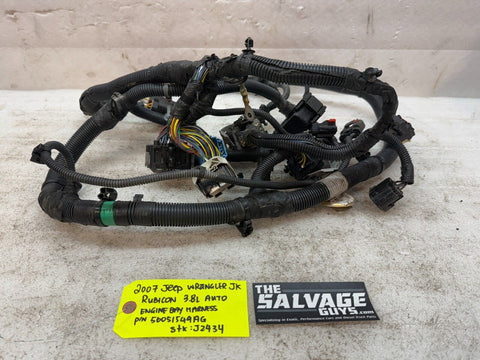 07 JEEP WRANGLER JK 3.8 AUTOMATIC ENGINE WIRING HARNESS LOOM P56051549AG 07-10