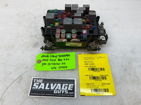 01-05 Chevrolet GMC 2500hd SIERRA 6.6 LB7 UNDERHOOD FUSE RELAY BOX 15177120-02