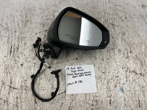 18 AUDI RS3 OEM RIGHT POWER MIRROR W/ BLINDSPOT AUTO DIM POWER FOLD 17-20 51K