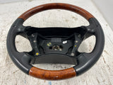 03-09 MERCEDES R230 SL500 SL55 OEM BLACK LEATHER & WALNUT WOOD STEERING WHEEL