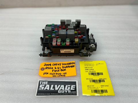 01-05 Chevrolet GMC 2500hd SIERRA 6.6 LB7 UNDERHOOD FUSE RELAY BOX 15177120-02