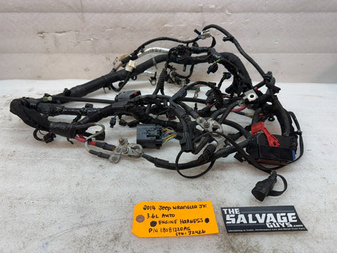 14 JEEP WRANGLER JK 3.6 AUTOMATIC ENGINE WIRING HARNESS LOOM 12-15 68081220AG