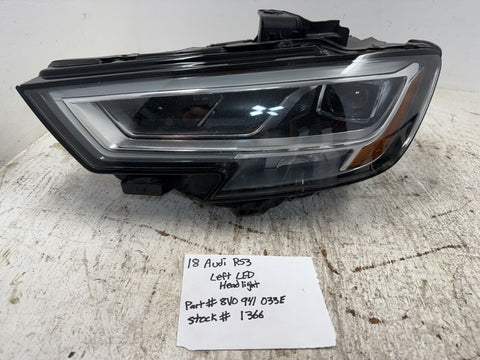 18 AUDI RS3 S3 A3 8V OEM LEFT LED HEADLIGHT 8V0941033E 17-20 54K